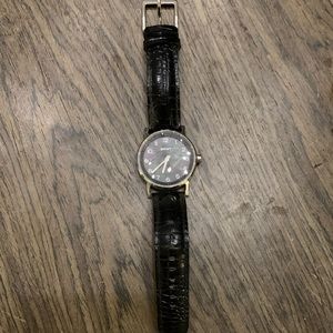 DKNY black Mother of Pearl Face watch with embossed leather band